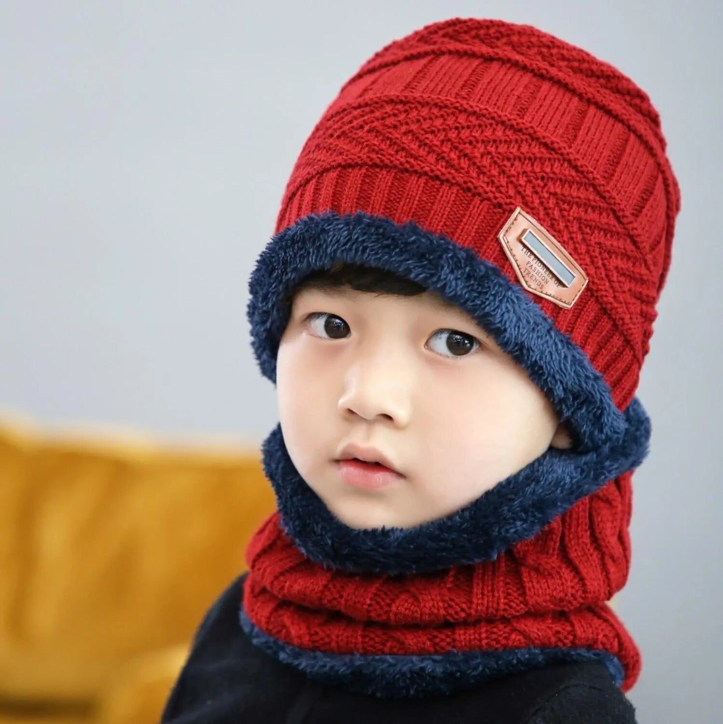 YOYOCORN velvet cap parent child 2pcs super warm Winter balaclava Beanies Knitted Hat and scarf for 3-13 years old girl boy hats