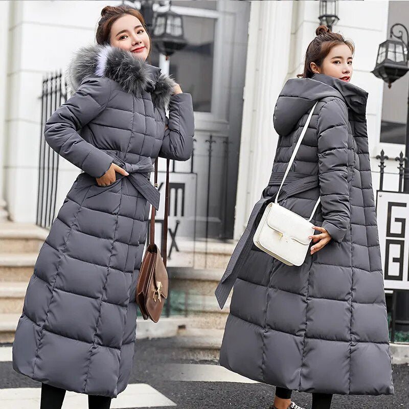 long Parkas korean style fashion quilted jacket women winter outfits 2023 Thicken Warm Long Coat Clothing Hooded Autumn Clothes