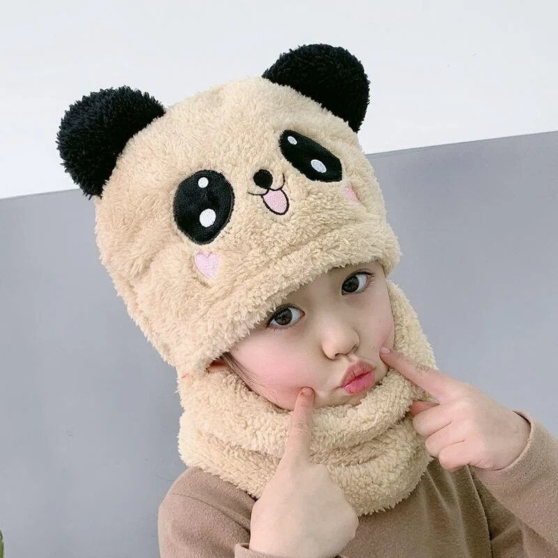Children Cartoon Scarf Hat New Autumn and Winter Cute Two-piece Double Fleece Warmth Boy Girl Child Adult Parent-child Baby hat
