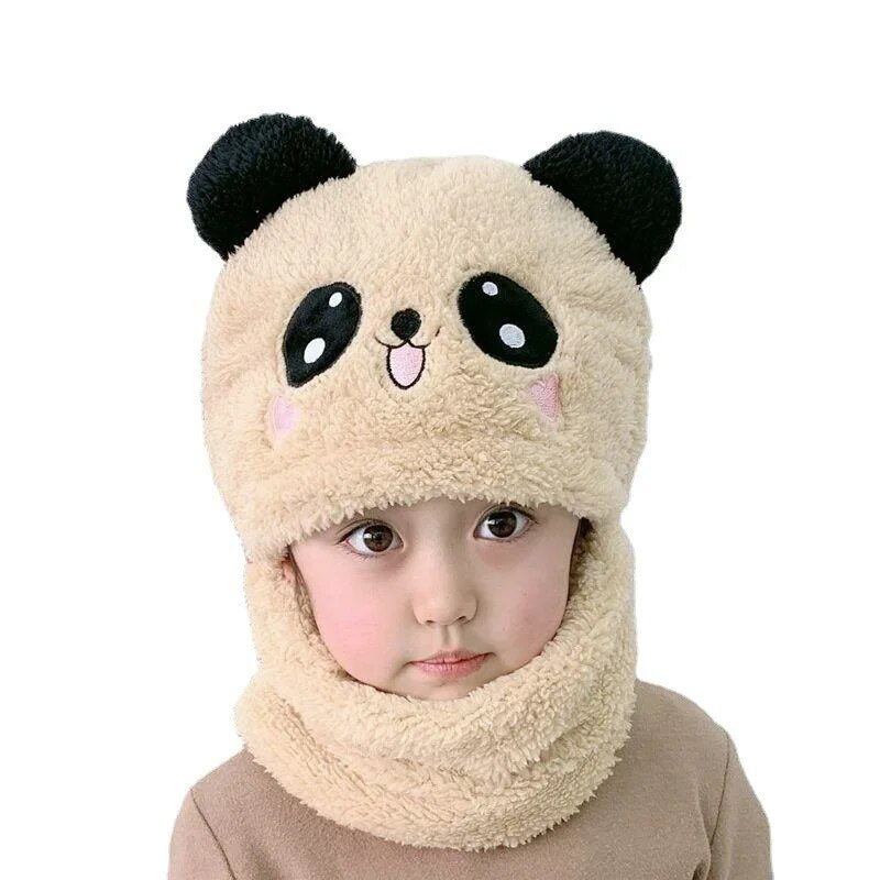 Children Cartoon Scarf Hat New Autumn and Winter Cute Two-piece Double Fleece Warmth Boy Girl Child Adult Parent-child Baby hat
