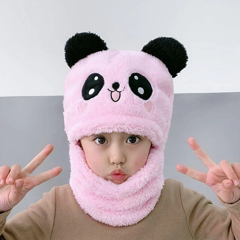 Children Cartoon Scarf Hat New Autumn and Winter Cute Two-piece Double Fleece Warmth Boy Girl Child Adult Parent-child Baby hat