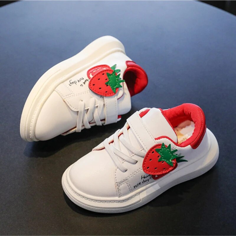Baby Shoes Children's White Shoes for Girls Sports Sneakers Soft Bottom Kids Trainers School Running Shoes with Cute Strawberry