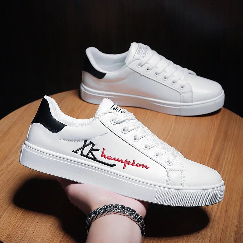 Wnfsy Men's Sneakers Casual Sports Shoes for Men Lightweight PU Leather Breathable Shoe Flat White Tenis Shoes Zapatillas Hombre