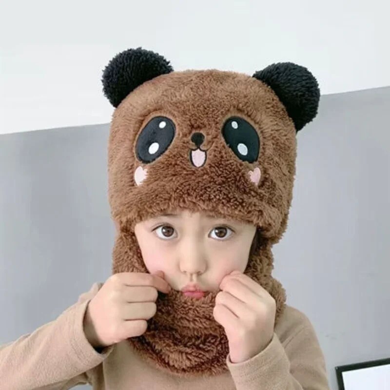 Children Cartoon Scarf Hat New Autumn and Winter Cute Two-piece Double Fleece Warmth Boy Girl Child Adult Parent-child Baby hat