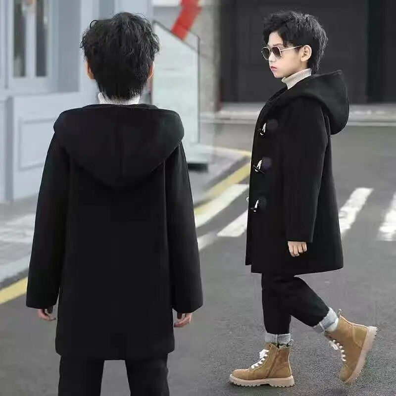 2023 Fashion Boys Cotton Wool Hoodid Coat Jacket Outerwear Thicken Plus Velvet Winter Autumn Childrens Clothing 5-14Years