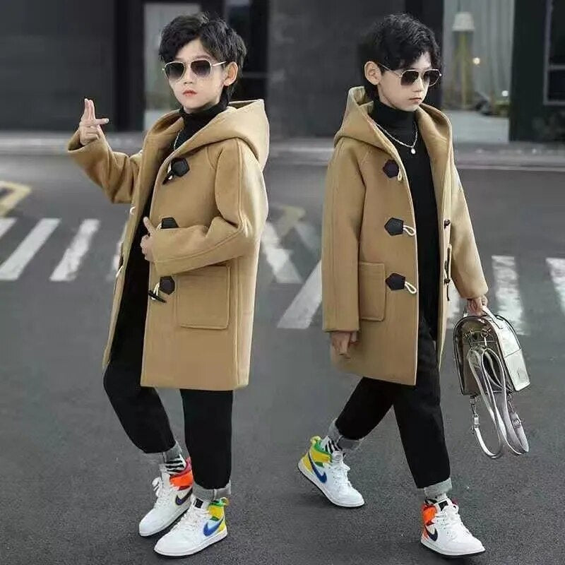 2023 Fashion Boys Cotton Wool Hoodid Coat Jacket Outerwear Thicken Plus Velvet Winter Autumn Childrens Clothing 5-14Years