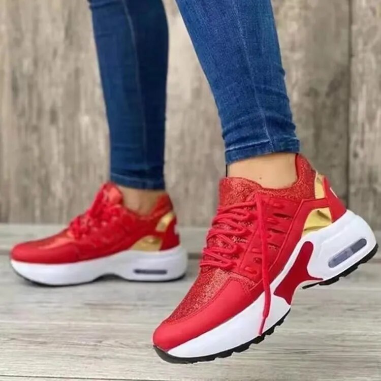 Women Lace Up Shock Absorption Breathable Mesh Sports Running Shoes Lightweight Knitted Jogger Tennis Trainer Shoes Sneakers