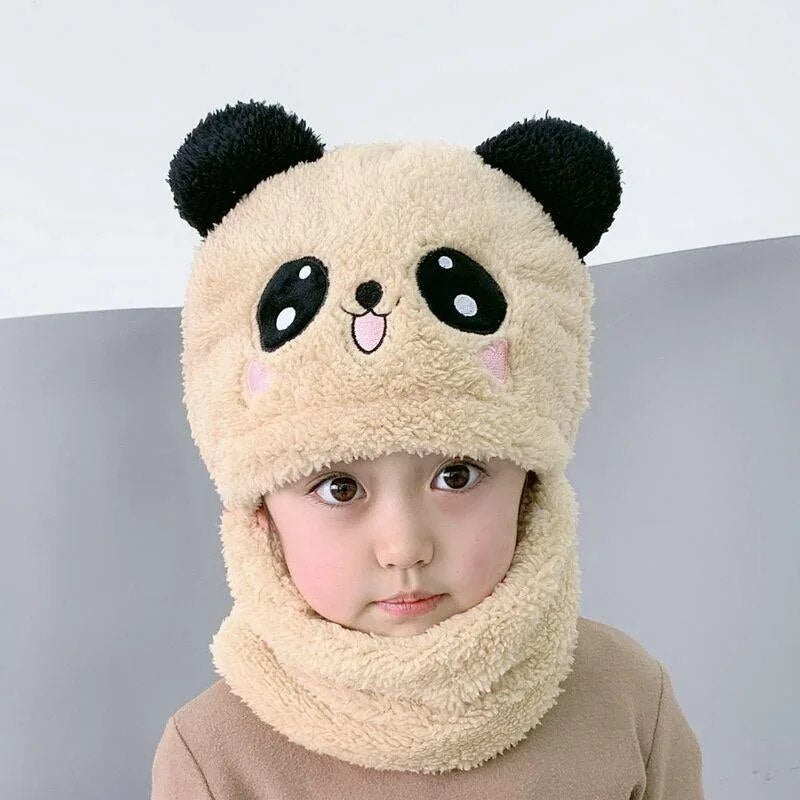 Children Cartoon Scarf Hat New Autumn and Winter Cute Two-piece Double Fleece Warmth Boy Girl Child Adult Parent-child Baby hat