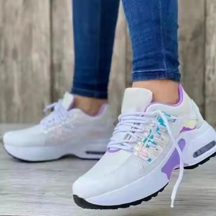 Women Lace Up Shock Absorption Breathable Mesh Sports Running Shoes Lightweight Knitted Jogger Tennis Trainer Shoes Sneakers