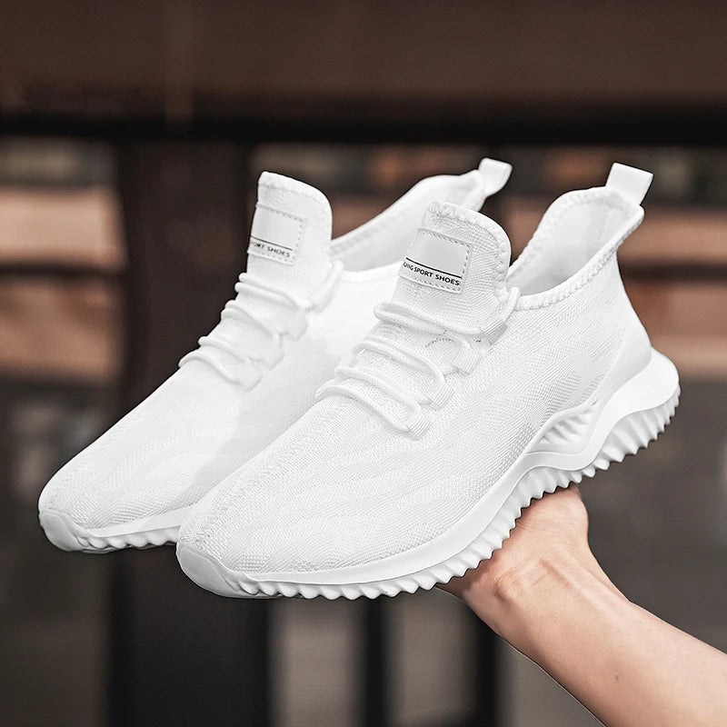 YRZL Men's Mesh Casual Shoes Breathable High Quality Sneakers Trendy Lace-Up Lightweight Black Big Size Walking Man Tenis Shoe