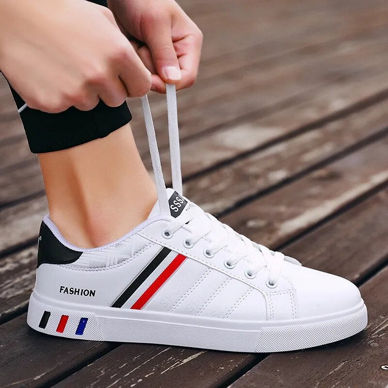 Wnfsy Men's Sneakers Casual Sports Shoes for Men Lightweight PU Leather Breathable Shoe Flat White Tenis Shoes Zapatillas Hombre