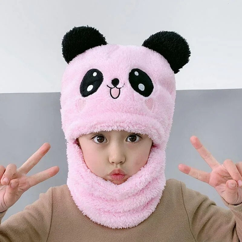 Children Cartoon Scarf Hat New Autumn and Winter Cute Two-piece Double Fleece Warmth Boy Girl Child Adult Parent-child Baby hat