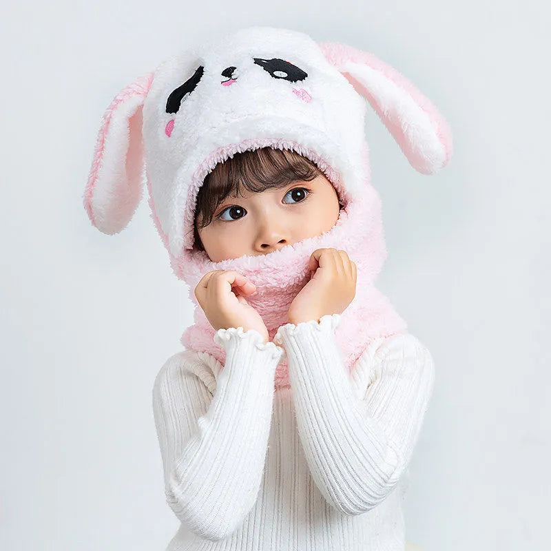 Fashionable Autumn and Winter Cute Childrens Cartoon Scarf Hat Two Piece Set Double Layer Wool Warm Boys and Girls Hat