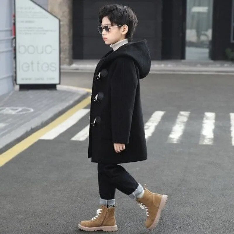 2023 Fashion Boys Cotton Wool Hoodid Coat Jacket Outerwear Thicken Plus Velvet Winter Autumn Childrens Clothing 5-14Years