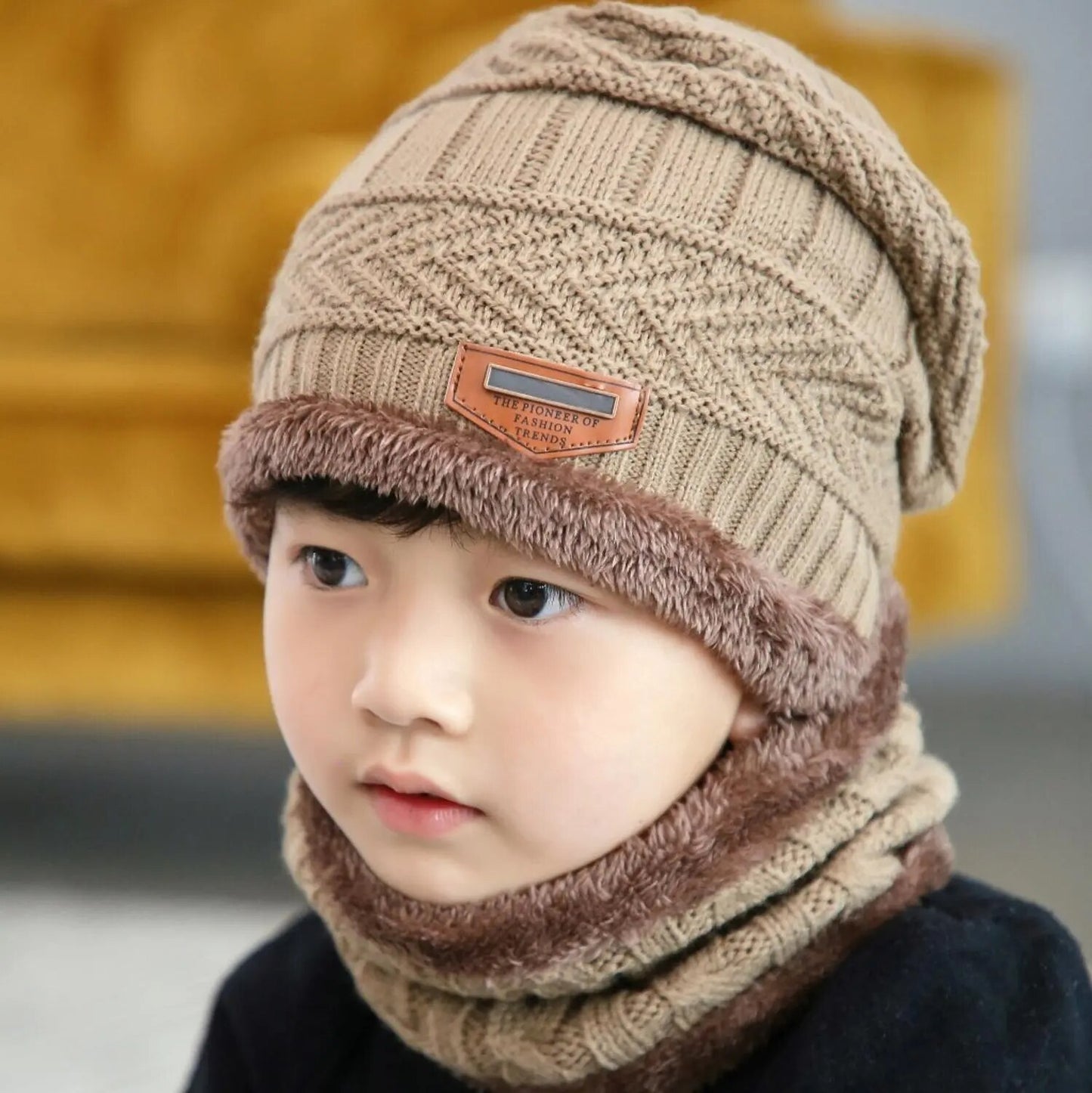 YOYOCORN velvet cap parent child 2pcs super warm Winter balaclava Beanies Knitted Hat and scarf for 3-13 years old girl boy hats