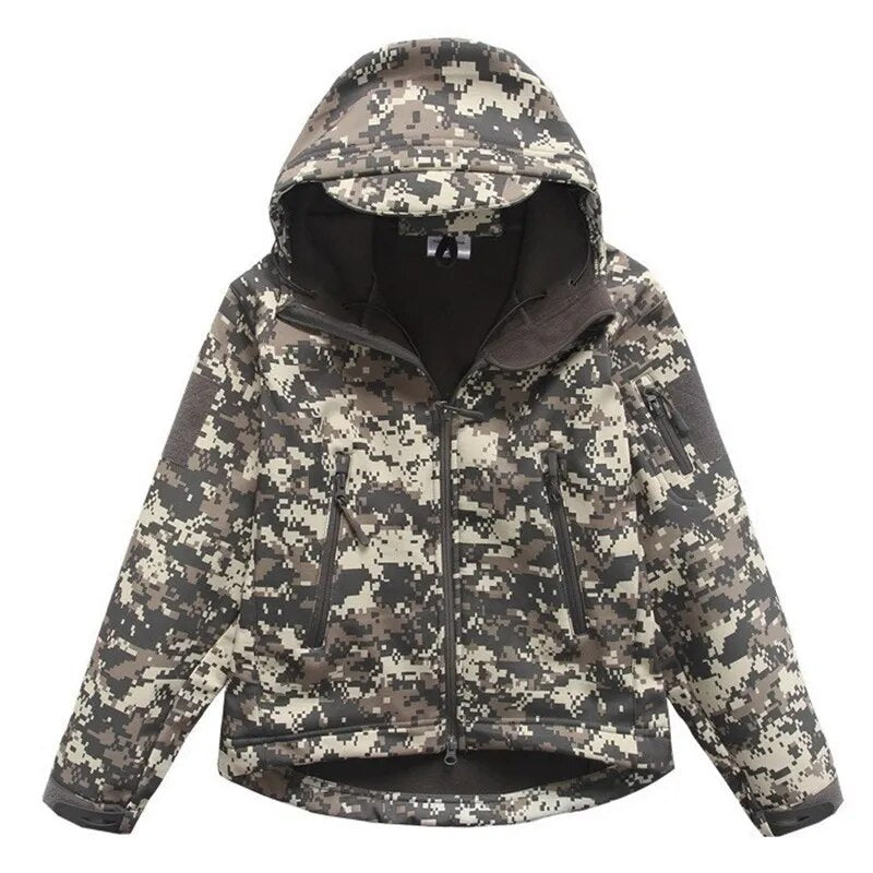 Autumn Winter Childrens Climbing Thick Warm Soft Shell Coat Boy Girl Outdoor Camp Riding Hiking Windproof Waterproof Camo Jacket