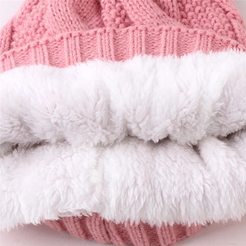 Autumn winter women's hat big hair ball plus velvet beanie caps outdoor warm knit hats solid satin bonnet gorros mujer invierno