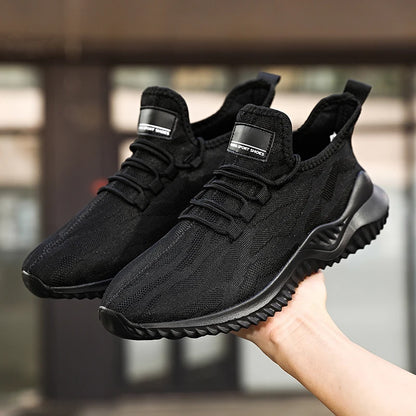YRZL Men's Mesh Casual Shoes Breathable High Quality Sneakers Trendy Lace-Up Lightweight Black Big Size Walking Man Tenis Shoe