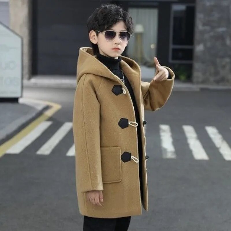 2023 Fashion Boys Cotton Wool Hoodid Coat Jacket Outerwear Thicken Plus Velvet Winter Autumn Childrens Clothing 5-14Years