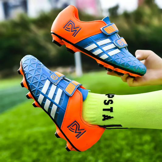 Size 28-38 Children's Football Boots Long Spike Hook & Loop Futsal Shoes Boy TF Turf Soccer Shoes Kids Sneakers Chuteira Futebol