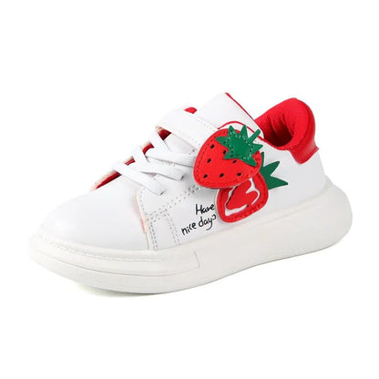 Baby Shoes Children's White Shoes for Girls Sports Sneakers Soft Bottom Kids Trainers School Running Shoes with Cute Strawberry