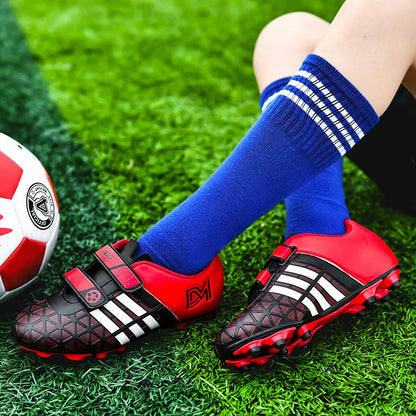 Size 28-38 Children's Football Boots Long Spike Hook & Loop Futsal Shoes Boy TF Turf Soccer Shoes Kids Sneakers Chuteira Futebol