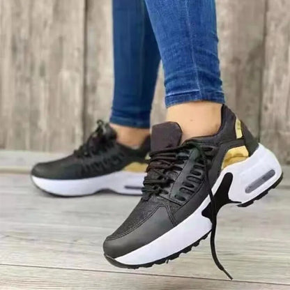 Women Lace Up Shock Absorption Breathable Mesh Sports Running Shoes Lightweight Knitted Jogger Tennis Trainer Shoes Sneakers