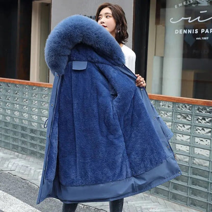 Winter Jacket 2023 New Women Parka Clothes Long Coat Wool Liner Hooded Jacket Fur Collar Thick Warm Snow Wear Padded Parka 6XL