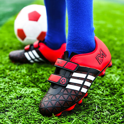 Size 28-38 Children's Football Boots Long Spike Hook & Loop Futsal Shoes Boy TF Turf Soccer Shoes Kids Sneakers Chuteira Futebol