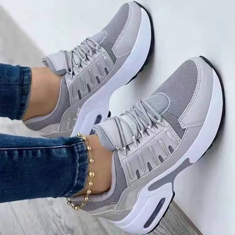 Women Lace Up Shock Absorption Breathable Mesh Sports Running Shoes Lightweight Knitted Jogger Tennis Trainer Shoes Sneakers